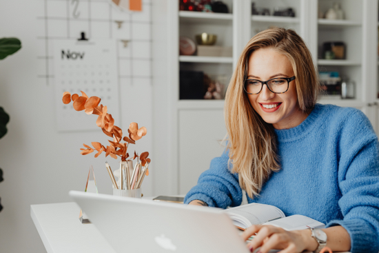 Woman working at a laptop